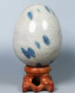 Natural Blue AZURITE in K2 JASPER Granite Quartz Crystal Sphere Egg/Stand 212g - Picture 1 of 7