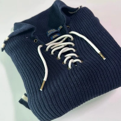 Polo Ralph Lauren Navy Lace-Up Sweater Dress – Women’s Small, Pima Cotton Knit - Image 1 of 4