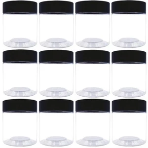 12 Pack 4 oz Plastic Jars,Wide-mouth Clear Storage Containers with Black Lids... - Picture 1 of 7