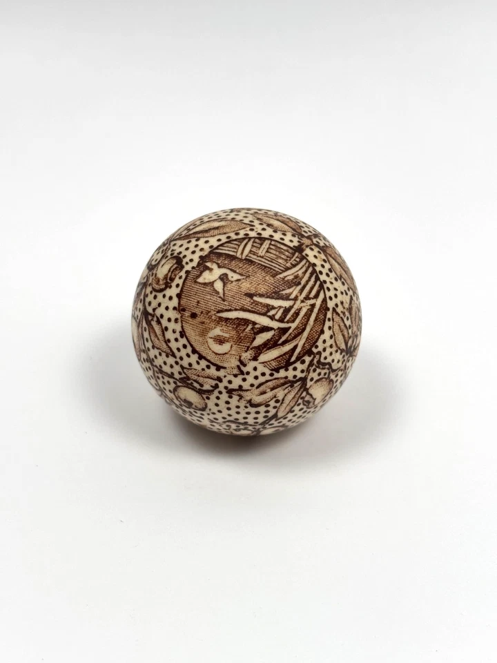 Ancien Manche / Poignée d'Ombrelle en Céramique 1900 décor églantier japonisant - Photo 1/4