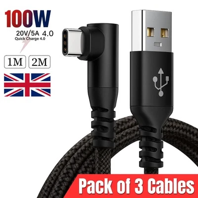 90 DEGREE Right Angle USB Type C Fast Data Sync Charger Charging Cable Lead Wire - Image 1 of 4