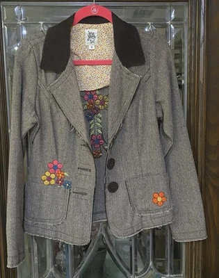 Chaqueta Blazer Ivy Jane Bordada Talla S Floral Espalda Cruzada Foto 1 de 4