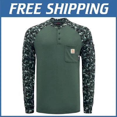 Men's FR Camo Henley Shirt 7oz Cotton - Image 1 of 4