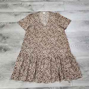 A NEW DAY Animal Print Spotted Ruffle Trim Short Sleeve Dress XS Brown NWOT - Picture 1 of 7