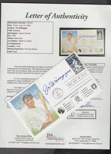 JOE DIMAGGIO HOF Signed 1983 First Day of Issue Catchet Babe Ruth Stamp JSA💎LOA - Picture 1 of 5