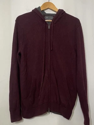Vince Hoodie Mens Medium Maroon Cashmere Full Zip Knit Sweater Ribbed Trim Flaw - Image 1 of 4