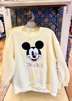 NEW Disneyland Mickey Mouse Sweatshirt Yellow Crewneck Pullover Adult M  - Image 1 of 2