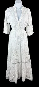 Women's Temptation Positano White Short Sleeve Eyelet Midi Dress Size S NWTS - Picture 1 of 8