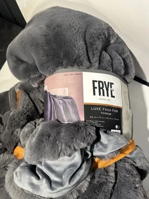 FRYE Luxe Faux Fur Luxury Throw, Reversible 60" X 70" Choice Beige/Gray - Image 1 of 4