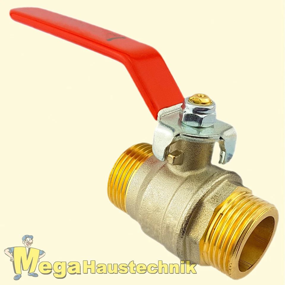 Kugelhahn aus Messing mit Hebelgriff rot Absperrhahn 2x Aussengewinde AG auf AG  - Bild 1 von 1