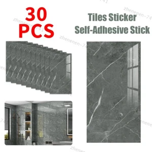 30 Stück Selbstklebende PVC Marmor Steinoptik Wandpaneele für Küche&Bad Fliesen - Bild 1 von 11