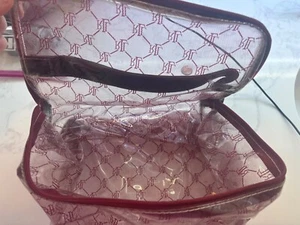 Clear Lauren Ralph Lauren Logo Cosmetic Bag Toiletry Kit Makeup Red - Picture 1 of 3