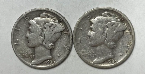 1930 and 1930-S 10C Mercury Dimes 90% Silver Cover
