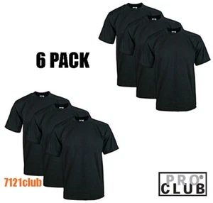 6 PACK PRO CLUB MENS T SHIRTS PLAIN BLACK PROCLUB HEAVYWEIGHT SHORT SLEEVE S-7XL - Picture 1 of 5