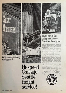 1965 Great Northern Railway Hi Speed Chicago-Seattle Freight Vintage Print Ad - Picture 1 of 1