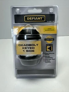 Defiant Deadbolt Keyed Both Sides Aged Bronze Double Cylinder Door Lock 2 Keys - Picture 1 of 5