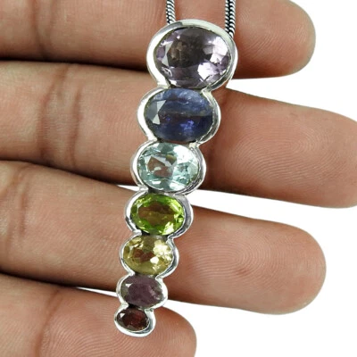 925 Silber Chakra Anhänger Natürlich Amethyst Iolite Blauer Topas Peridot Citrin - Bild 1 von 4