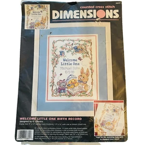 Dimensions Counted Cross Stitch Welcome Little One Birth Record Nursery 9x12 - Picture 1 of 7
