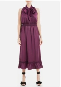 Max Studio London Beet Satin Tie Neck Sleeveless A-Line Dress Sz M. - Picture 1 of 11