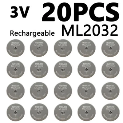 20PCS New ML2032 2032 65mAh 3V Rechargeable Battery Electronics CMOS Calculators - Image 1 of 4
