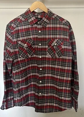Adam Levine Men's Large Lightweight Flannel Red, Gray & White Long Sleeve Shirt - Image 1 of 4