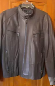 Andrew Marc Giacca Pelle Uomo Taglia Large Moto Zip Tasche Foderata Marrone/Marrone - Foto 1 di 8