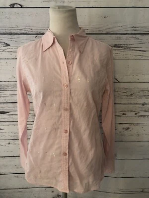 Style & Co Топ Sz 4 блестки кнопка вверх полоски длинным рукавом блузка светло-розовый карьера - Изображение 1 из 4