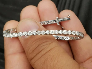 S925 Sterling Silver Lab Created Moissanite Women's Tennis Bracelet 3mm Round - Picture 1 of 11