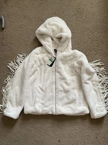 Coffee Shop New York Ivory Soft Fuzzy Hooded Coat with Tassles Size Girls Large - Picture 1 of 8