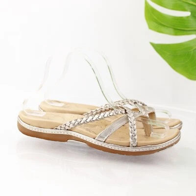 LL Bean Womens Juniper Sandal Size 8 Silver Leather Thong Slide Braided Strap - Image 1 of 4