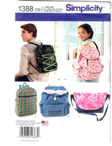 Simplicity 1388 Backpacks & Messenger Bags w/Adjustable Straps UNCUT Pattern OS - Picture 1 of 4