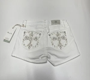 Miss Me Los Angeles Size 10 White Pastel jeans Girls Criss Cross Sequin Shorts - Picture 1 of 6