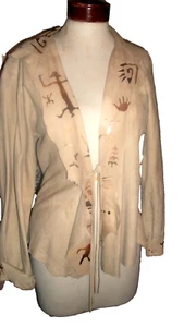 CHAQUETA DE CUERO GAMUZA CHAR DE PIEL DE CIERVO VINTAGE PARA MUJER NUEVA CON ETIQUETAS CON DISEÑOS PINTADOS M - Imagen 1 de 10