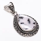 Dendrite Opal Vintage Handmade Jewelry 925 Sterling Silver Pendant 1.9" rg_2434