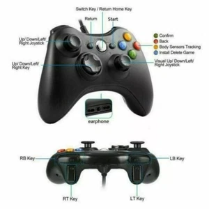 Controlador con cable USB para juego Xbox 360 negro, adecuado para PC Windows 7/8/9/10/XP - Imagen 1 de 5