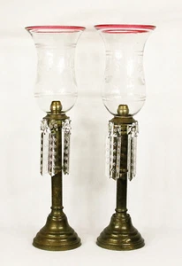 Pair 19th Century Spring loaded Russian Candle Holders Crystals and Cut Glass - Picture 1 of 12