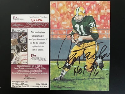 Jim Taylor signed Goal line Art Card w/ "HOF 76" Football HOF Packers JSA Auth - Image 1 of 4