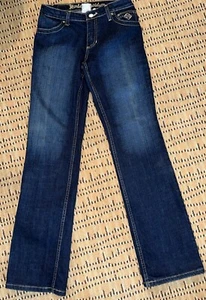 Harley Davidson Jeans Womens 0 Petite Blue Denim Low Rise Bootcut Embellished - Picture 1 of 6