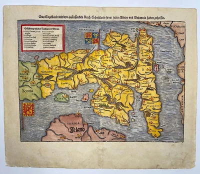 ENGLAND 1578 SEBASTIAN MUNSTER LARGE EARLY ANTIQUE MAP 16TH CENTURY - Image 1 of 4