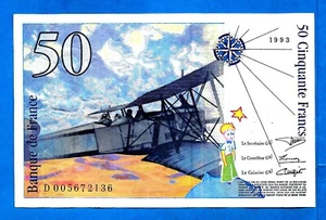 France P157b 50 Francs EXUPERY Sign Bruneel/Bonnardin/Vigier 1st Issue 1993 VF+ - Picture 1 of 2