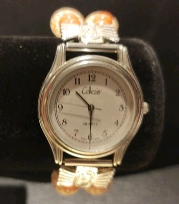 Женские кварцевые часы Collezio серебристого цвета с застежкой оранжевые бусины - новый аккумулятор - Изображение 1 из 4