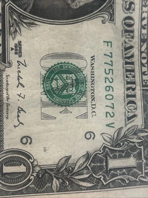 Only Nuber. 1$ 1988A Atlanta Web-Fed Press Note - Image 1 of 4