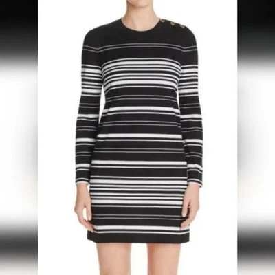 Tori Burch Marianna Black & White Striped Cotton Long Sleeve Preppy Mini Dress S - Image 1 of 4
