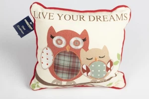 Owl Decorative Embroidered Pillow "Live your Dreams" Cotton 9"x9" by Ponden Home - Picture 1 of 7