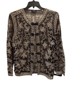 Princess Cruises XL Whimsical Asian Inspired Black Gold Dressy Mesh Blazer Top - Picture 1 of 6