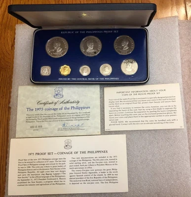 1975 PHILIPPINES - OFFICIAL PROOF SET (8) w/ 2 SILVER - 1.22 Oz  - OGP w/ COA - Image 1 of 4