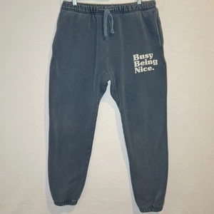 Politics Busy Being Nice Sweatpants - Blue Mens Medium 100% Cotton Made In USA - Picture 1 of 8