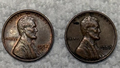 1952 D & 1957 Lincoln Wheat Penny~ERRORS 1957 Letter Sizes, L On Rim & Aligning - Image 1 of 4