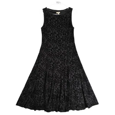 Haani Black Sheer Velvet Floral Ribbed Midi Dress Sz S Sleeveless A-Line Goth - Image 1 of 4