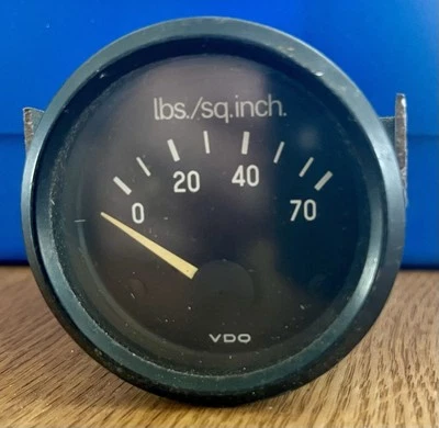 VDO Oil Pressure 2-1/16” Black Face White Letters Electrical Gauge Vintage Used - Image 1 of 4